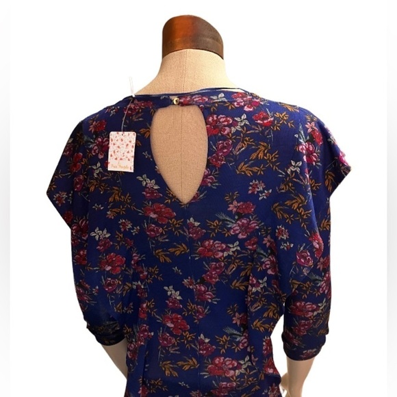 FREE People Womens Small Floral Blouse Top Ruffle Front Keyhole Back NWT - Picture 3 of 10
